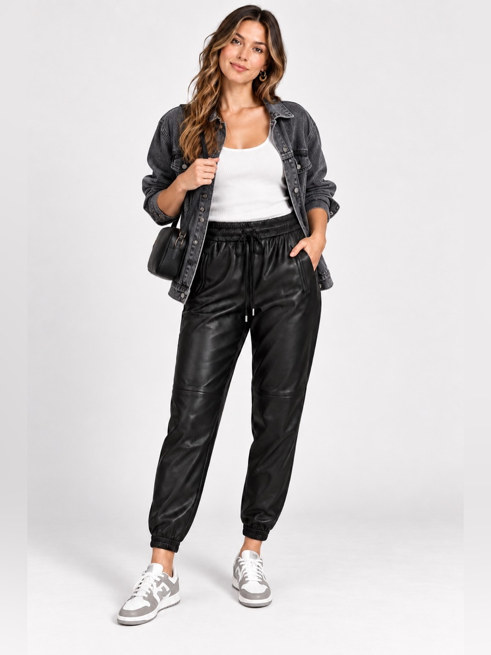 Anthropologie Black Faux Leather Jogger Pants Women’s XS Drawstring